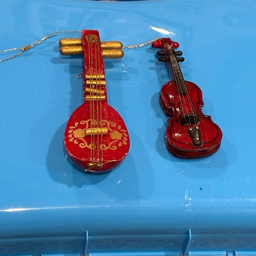 Vintage Wooden Miniature Musical Instrument Christmas Ornaments